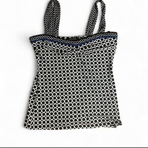 White House Black Market Black & White Circle-Print Camisole with Blue Trim